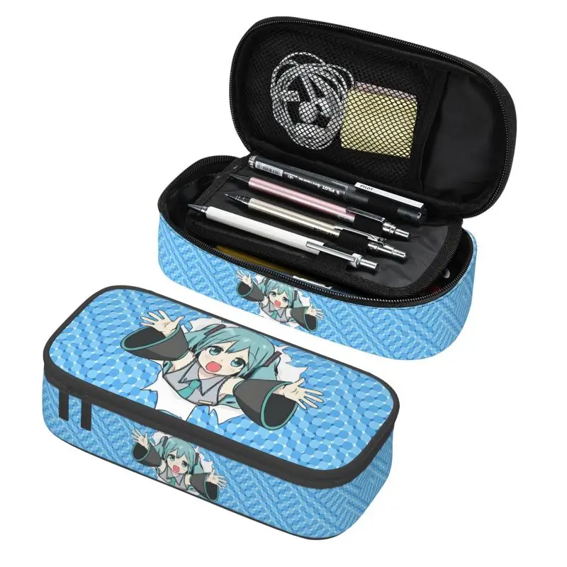 Kawaii Hatsune Miku Cartoon-Federmäppchen für Jungen und Mädchen, große Aufbewahrungstasche, Anime-Federmäppchen, Schulbedarf