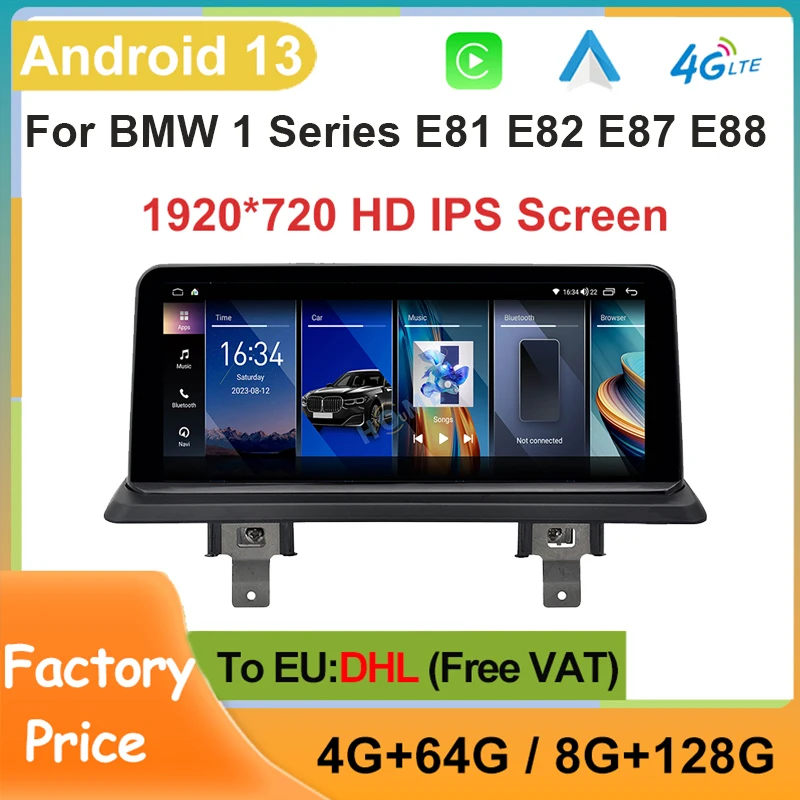 

GPS Navigation 10.25" 8G+128G Android 13 MTK7862 Car Multimedia Carplay Auto For BMW 1 Series E81 E82 E87 E88 Video Player wifi