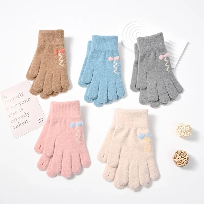 Women Winter Touchscreen Gloves Thickened Knitted Fleece Lined Warm Cycling Gloves Autumn Cold Proof Outdoor Gloves