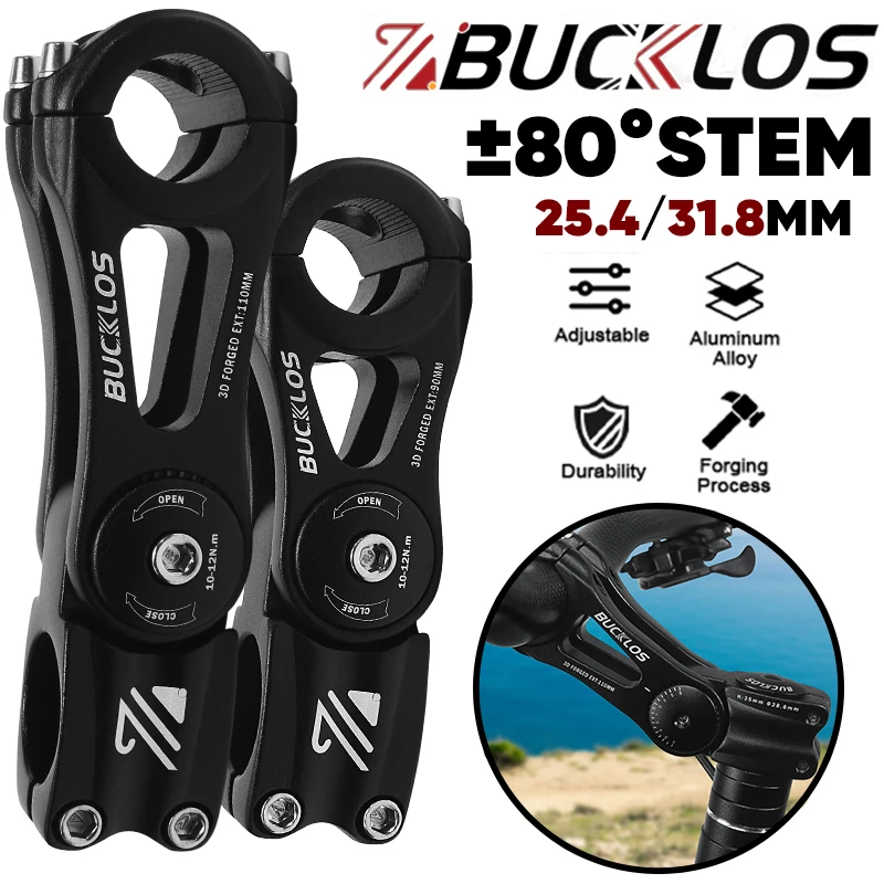 BUCKLOS Bicycle Adjustable Stem 31.8mm 25.4mm Bike Handlebar Stem 90/110/130/145mm 3D Forged MTB Handlebar Stem Bicycle Parts