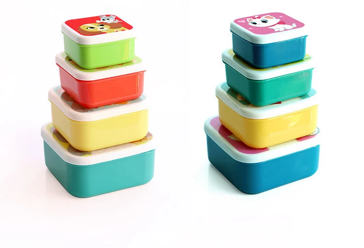 Nette Cartoon Tier Muster Bento Box kinder Tragbare Obst Box Kinder Mini Snack Box Lunch Box 4 teile/satz – Detail 13