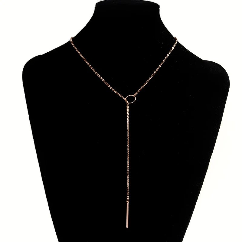 Aihua Minimalistische Halskette mit rundem Stab-Anhänger für Frauen, Schlüsselbein-Halskette, lange Kette, Modeschmuck, Statement-Geschenke für Mädchen – Detail 5