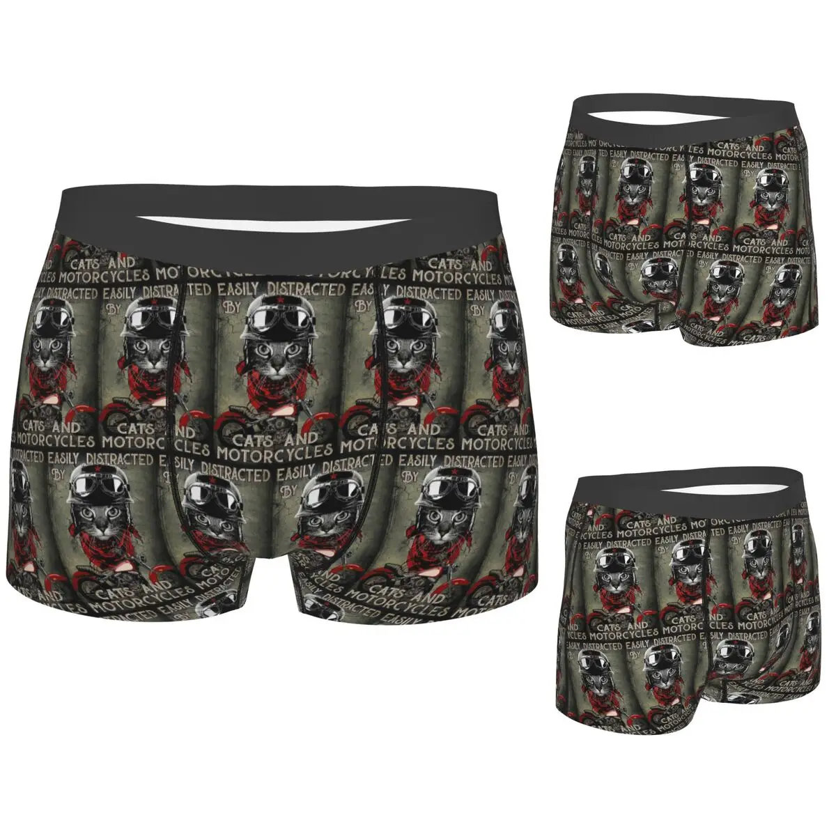 

Boxer Underpants Shorts Easily Distracted By Cats And Motorcycles - Cat Biker Panties Men Comfortable Underwear for Homme Man