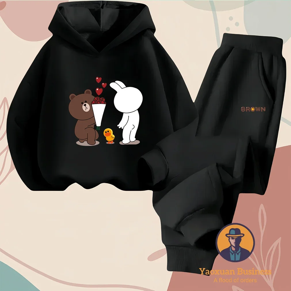 

Chic BROWN & FRIENDS Little Boys Hoodie Set Cute Cartoon Printed Warm Windproof Autumn Winter Fashion