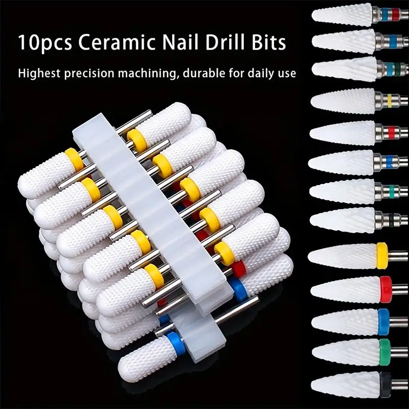 【10Pcs Rotate Burr Milling Nail Cutter Bits Electric Drill Machine Ceramic Nail Drill Bit Kit For Manicure Pedicure Tools】 - view 3