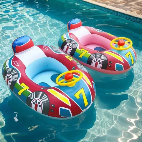 Baby Swimming Pool Float, Cute Car Design Kids Toddler Inflatable Summer Beach Floatie Boat Swim Tube Ring with Handles Safety
