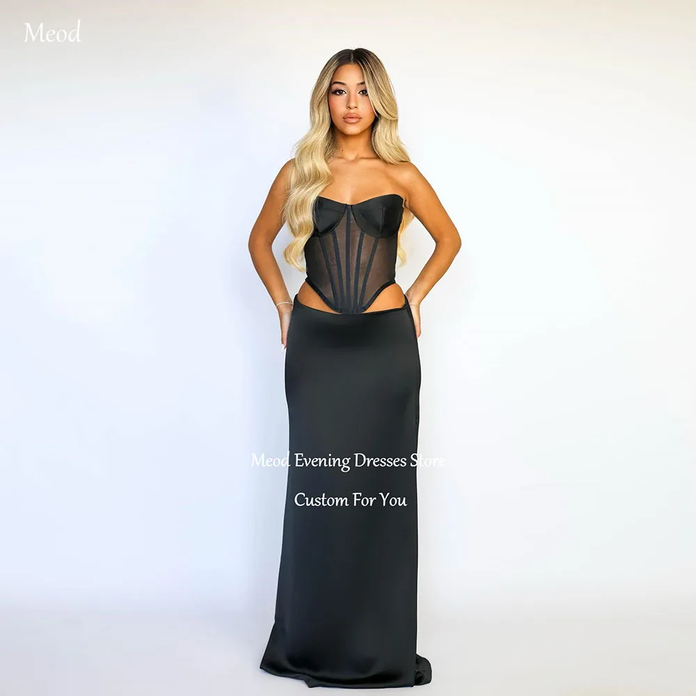 

MEOD Sweetheart Corset Women's Evening Gowns Vintage Black Mermaid Prom Gown Sexy Satin Sleeveless Bridesmaid Dresses Customized