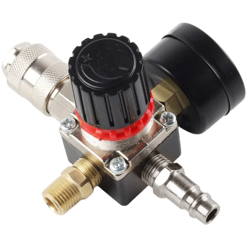 Four Hole Square Air Pressure Regulator with Iron Strap Mount and European Three in Fitting for Reliable PSI Adjustment