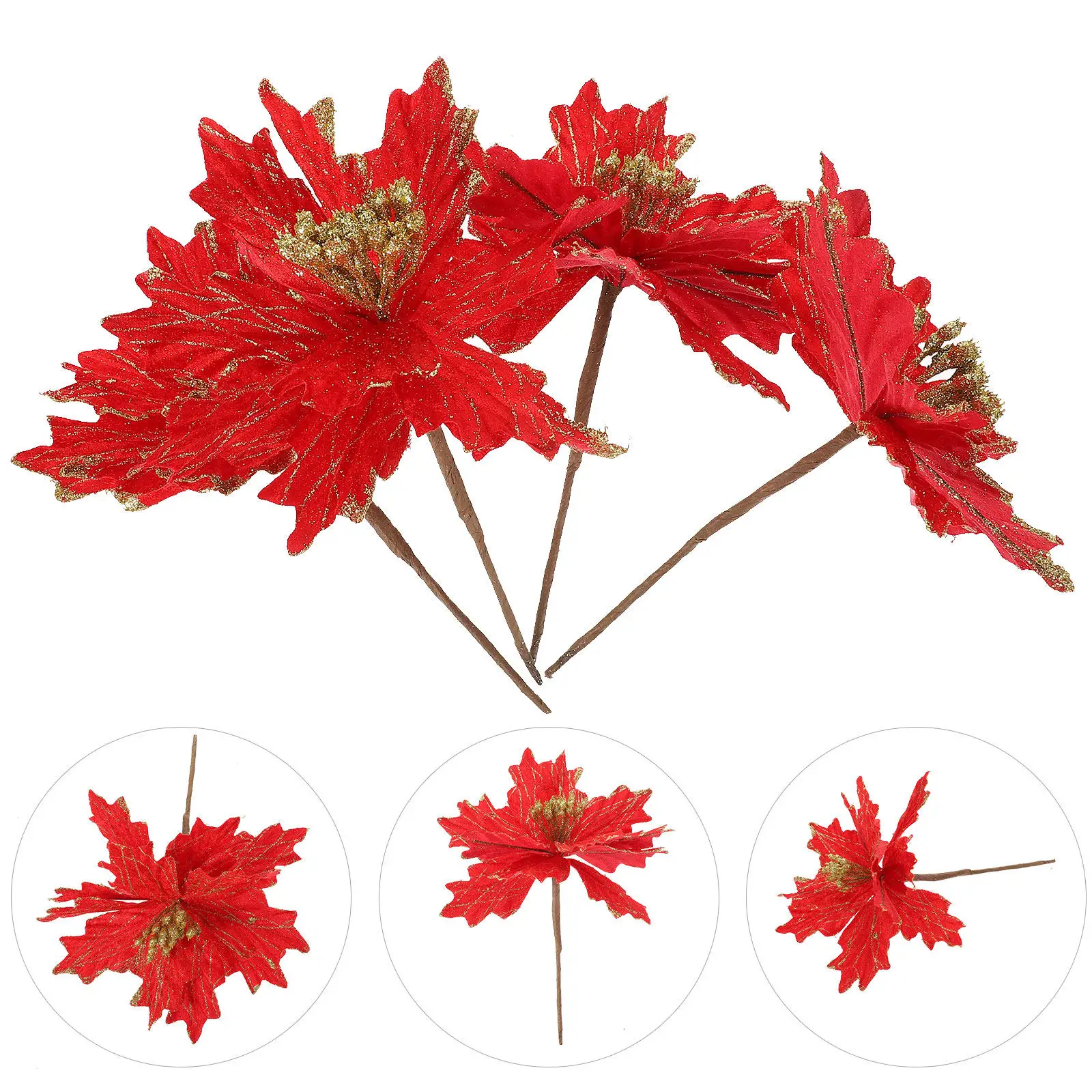 

4Pcs Faux Poinsettia Flowers Christmas Decorations Bright Red Artificial Blooms for Tree Centerpiece Garland Festive Home