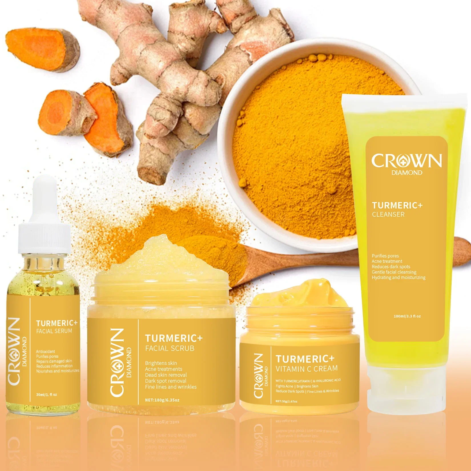 

Turmeric Face Care Kit Facial Deep Cleansing Moisturizing Facial Cream Anti-Wrinkle Lifting Repair Serum Essential Oil SkinCare