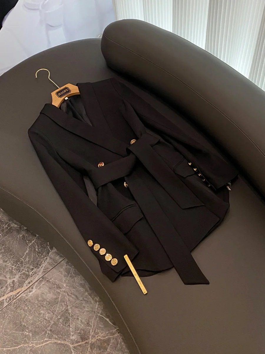 

Женский костюм Ele Profional Jaet пурпурного цвета с поясом и воротником Qingguo, длинное пальто Sve