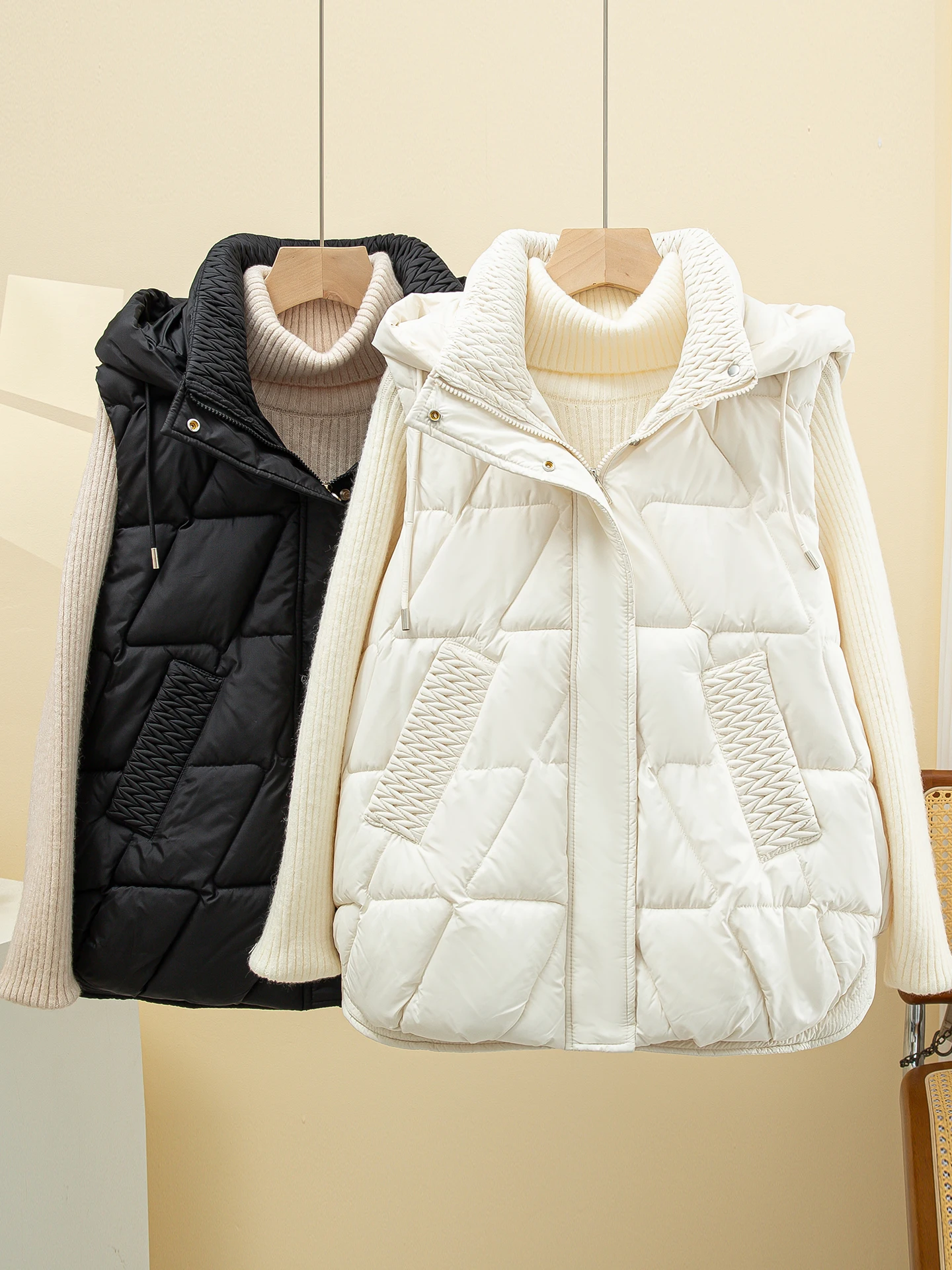 여성용 다운 코튼 조끼 또는 슬레 아우터웨어 패셔너블 루즈핏 소형 사이즈 가을 겨울 코튼 자켓 폴리에스터 섬유