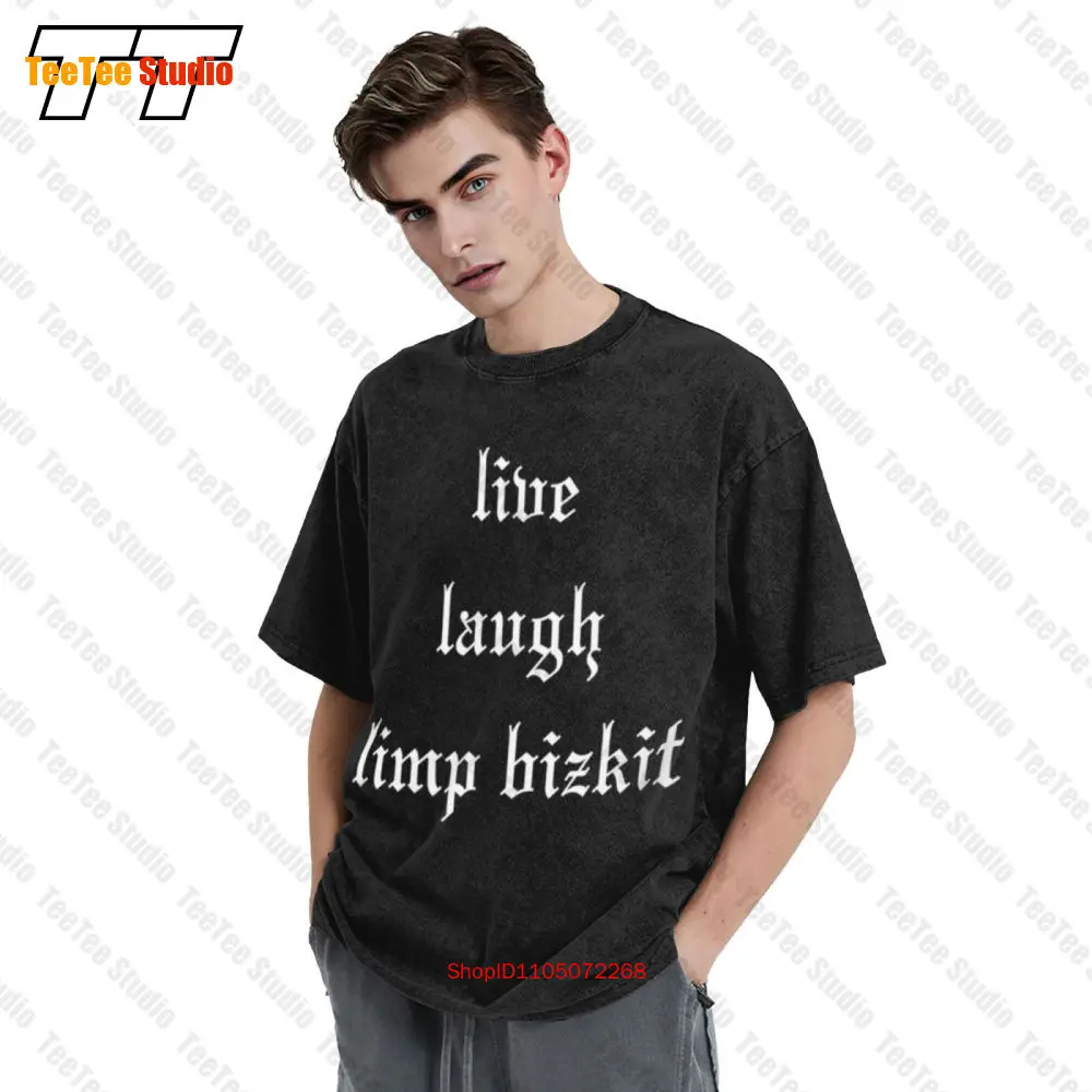 تي شيرت Live Laugh Limp Bizkit Vintage كبير الحجم بشعار Nu Metal Fred Durst D8FL