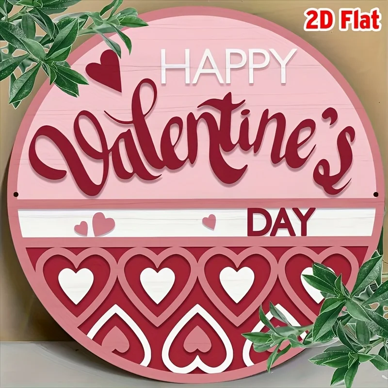 2D Flat - A 2D Flat, Round Sign for Valentine'S Day Featuring a Red And Pink Love Heart, Perfect for Outdoor Porch Decoration. T