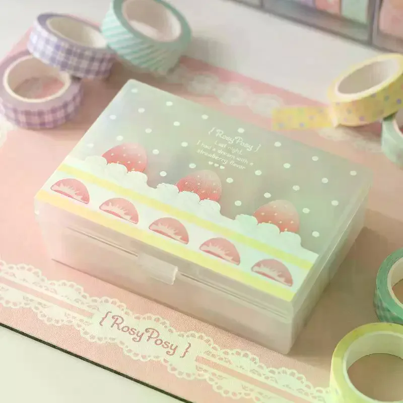 Dreamy Cherry Pink Transparent Frosted Storage Box Cards Film Hairpin Cosmetics Organizer 1Pcs