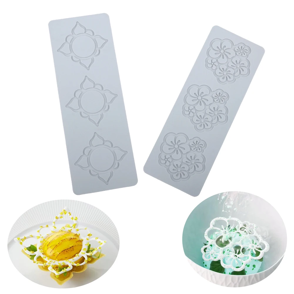 3 Cavity Flower Buds Fondant Lace Pads Square Flower Frames Chocolate Crisp Dessert Decorations