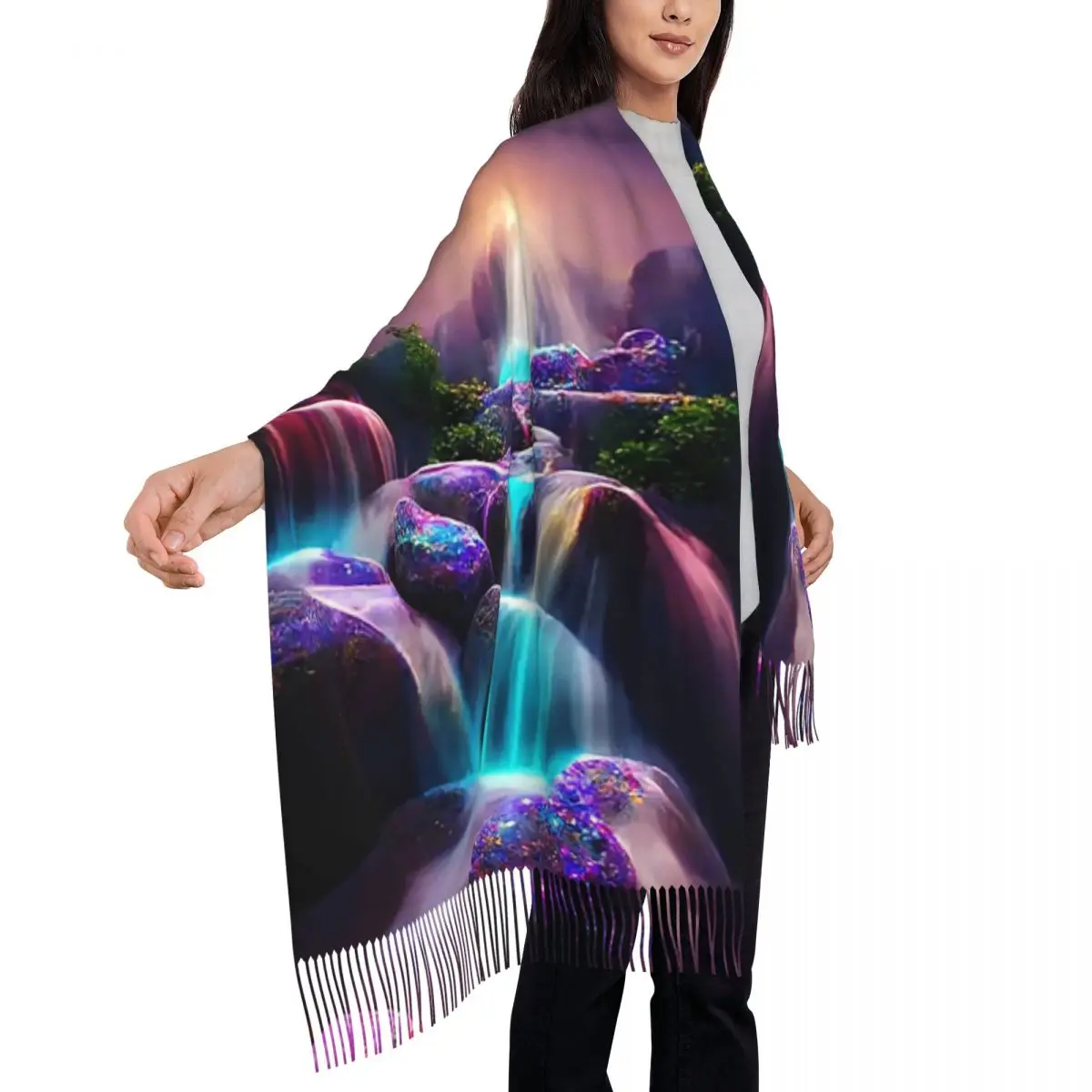 Personalizzato Moonlight Falls sciarpa Wrap donna lungo inverno autunno caldo nappa scialle sciarpe Unisex