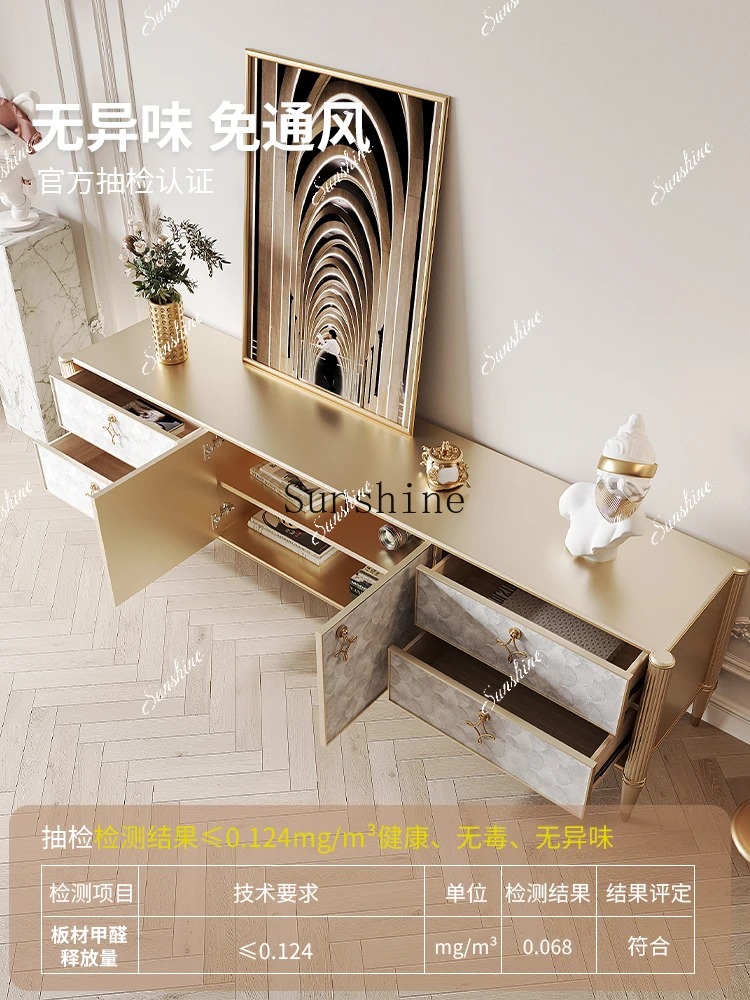 

All solid wood shell TV cabinet floor-to-ceiling integrated living room home high-end light luxury simple multi-drawer FT