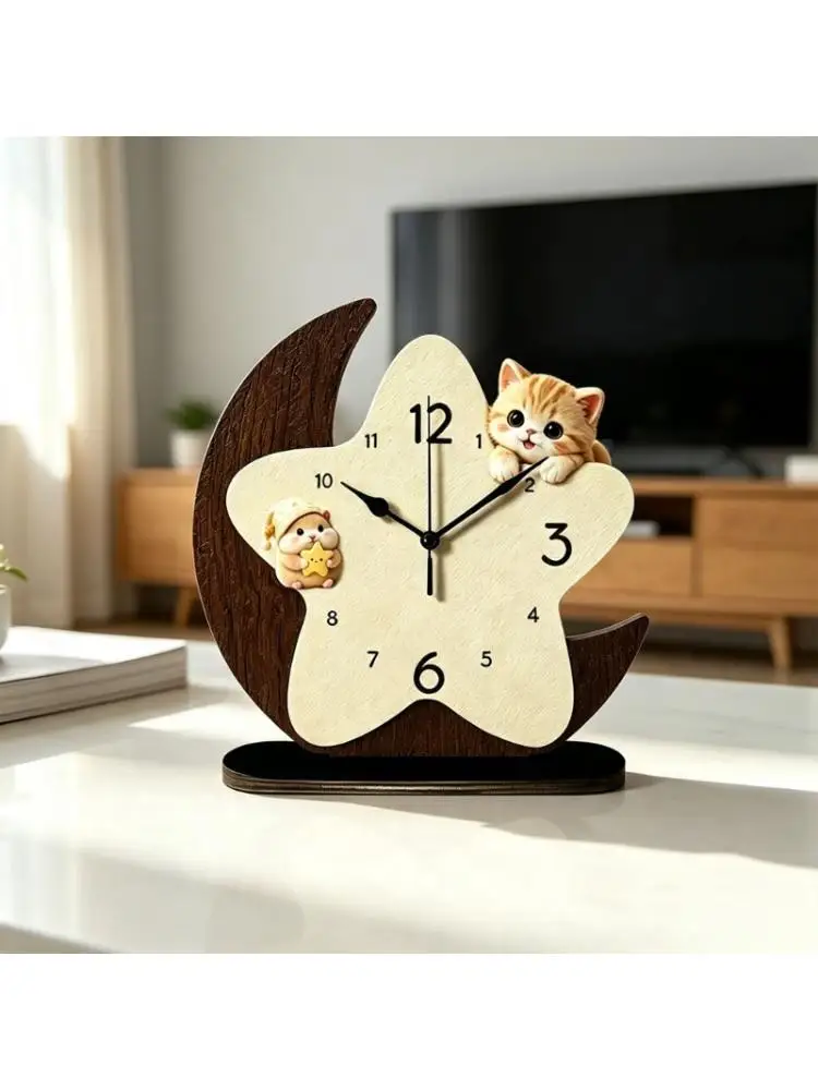 652F Look Tabletop Clock for Bedroom Decors, Quiet Freestanding Desk Clock with Moon and Star Styling for Bedside Table, Study