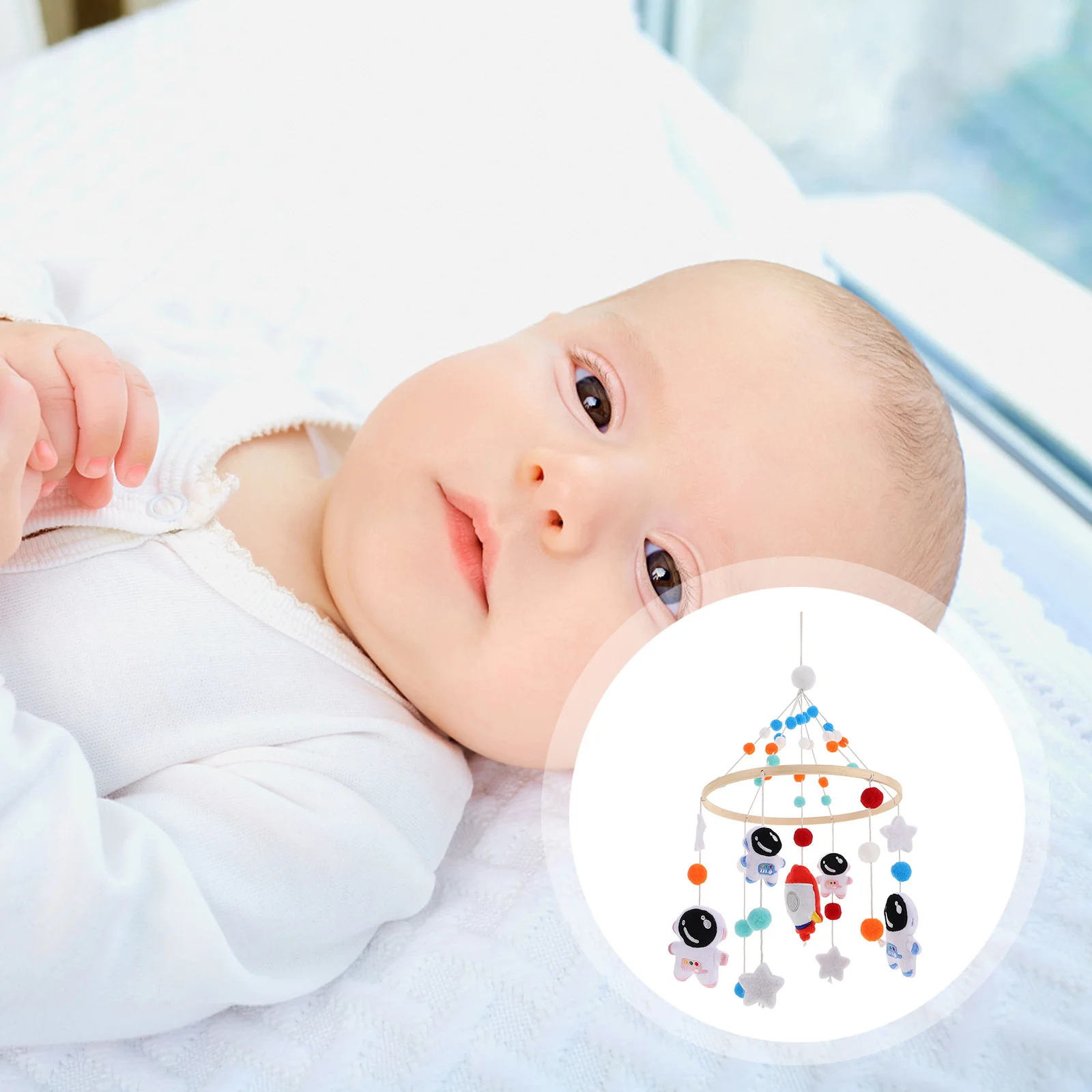 

Infant Mobile Handmade Astronaut Rocket Theme Crib Hanging Nursery Decor With Gentle Chimes - Space Cartoon