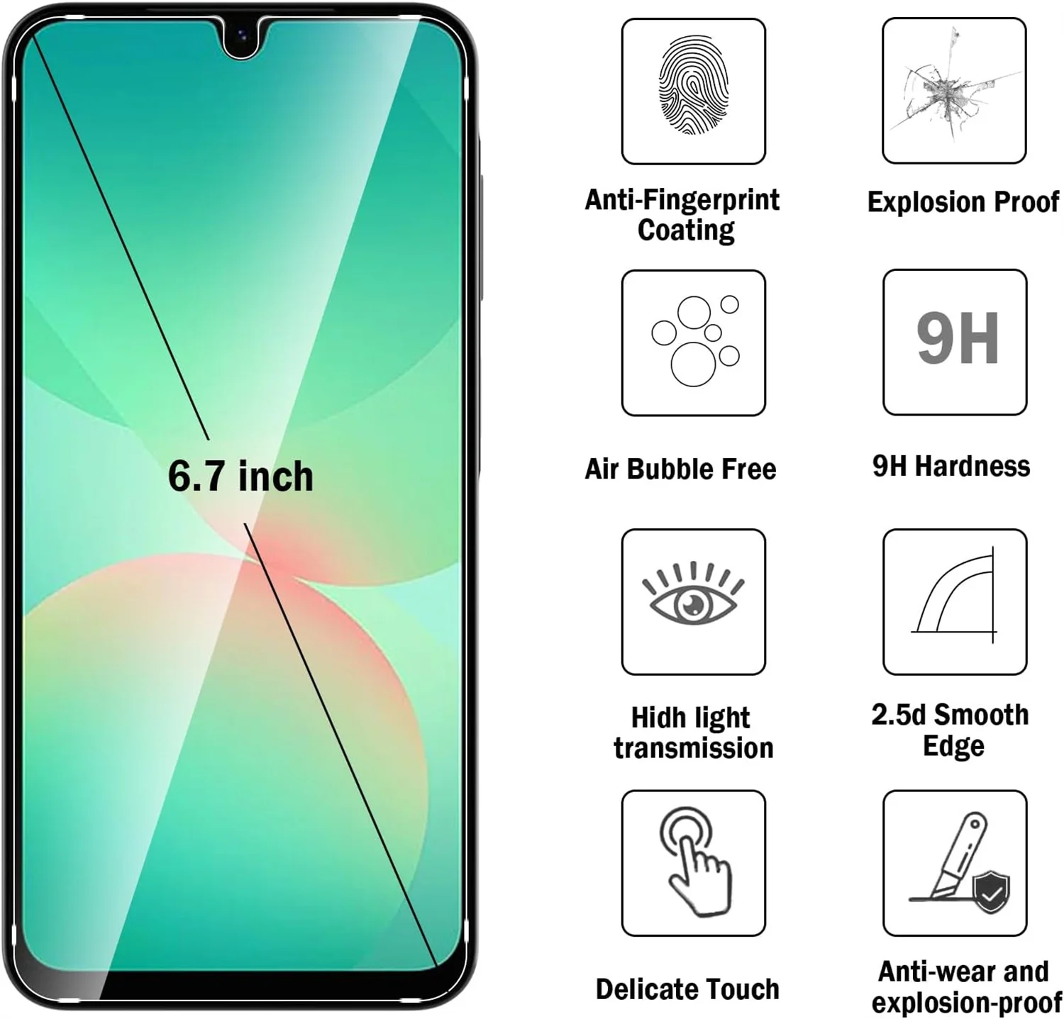 

For Samsung Galaxy A26 Full coverage tempered glass 6.7 inch high-definition anti drop screen protector