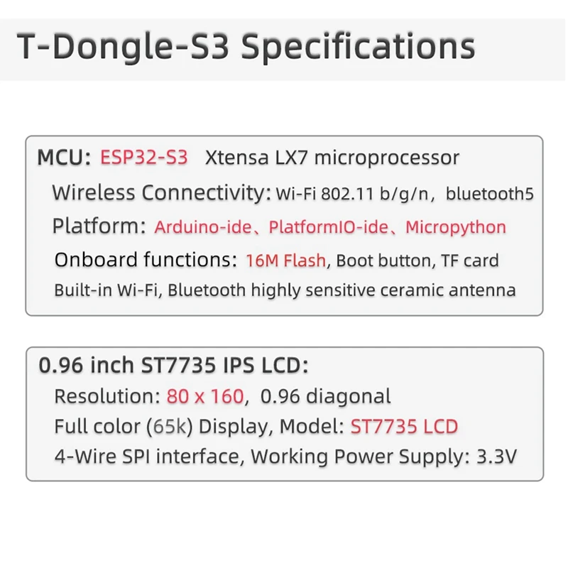 T-Dongle-S3 ESP32-S3 Dongle Development Board For Nerdminer Bitcoin Nerd Miner BTC Miner USB Dongle