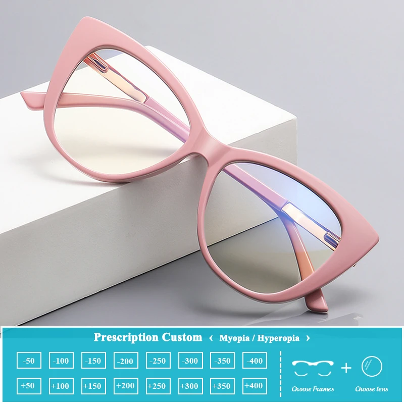 

New cat's eye Glasses Frame Female Anti Blue Light Reading Glasses Finished Presbyopia Eyeglasses Customized Prescription Glass