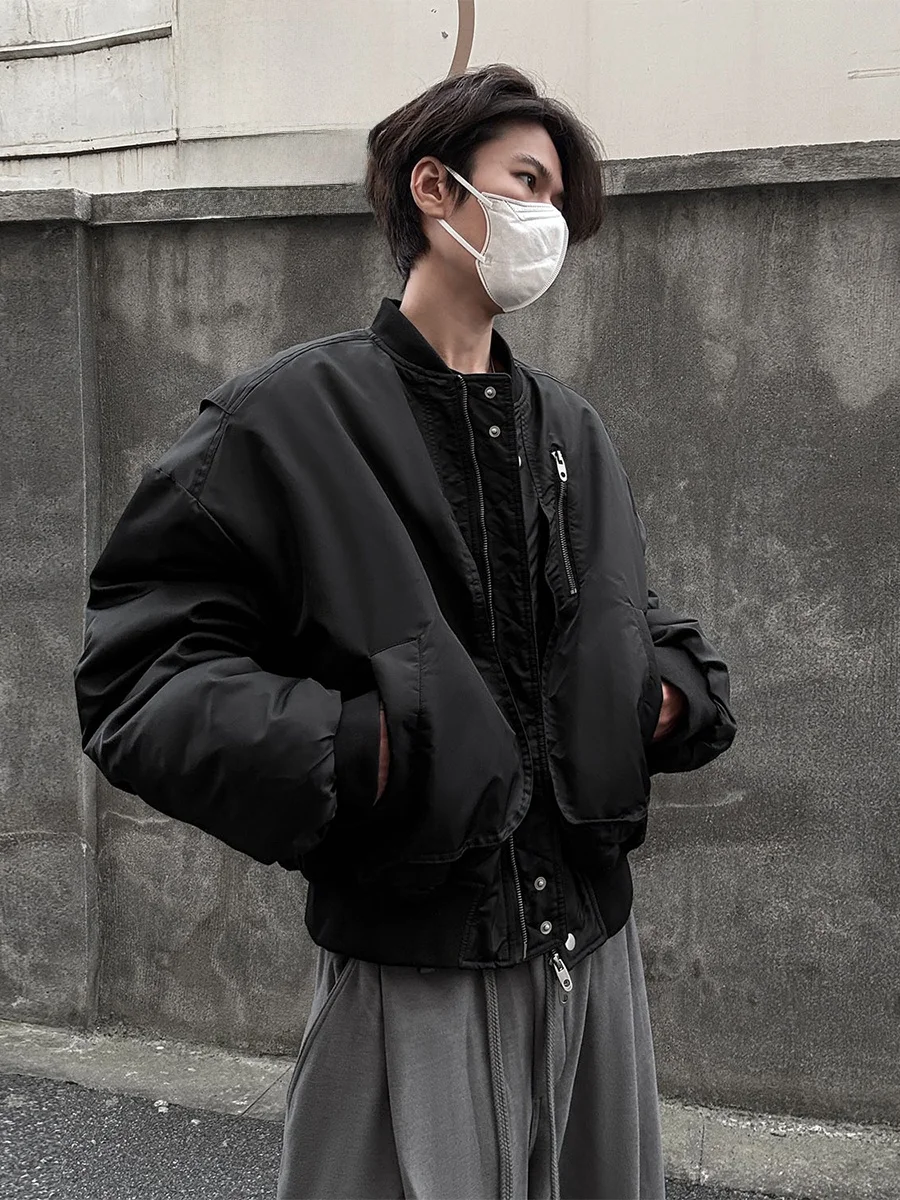 

American Sle ort Flight Jaet Cotton Men's Winter Thiened Faionable Casual Zipper Closure Warm Nylon Fabric Coat