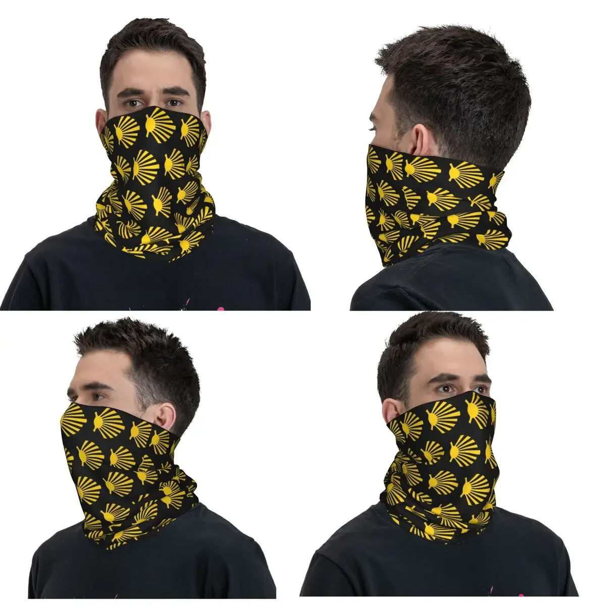 Camino De Santiago Symbol Large Yellow Scallop Shell Bandana Neck Gaiter Printed Wrap Mask Scarf FaceMask Hiking Fishing