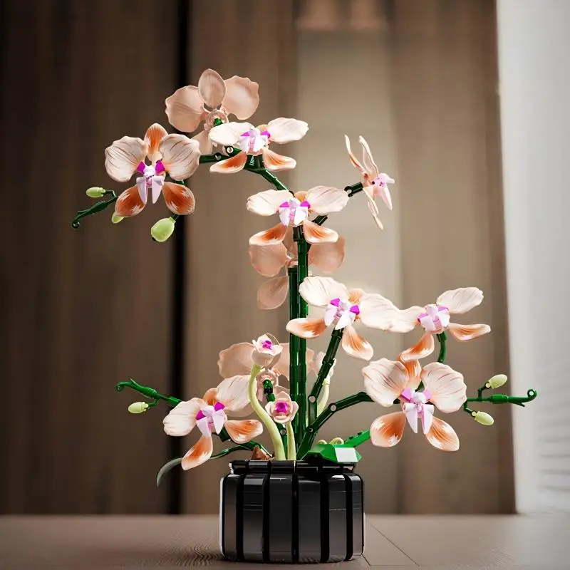 Orchid Building Bricks, Realistic Floral Details, DIY Assembly, Tabletop Decor, Nice Gift For Birthday & Holiday Occasions.