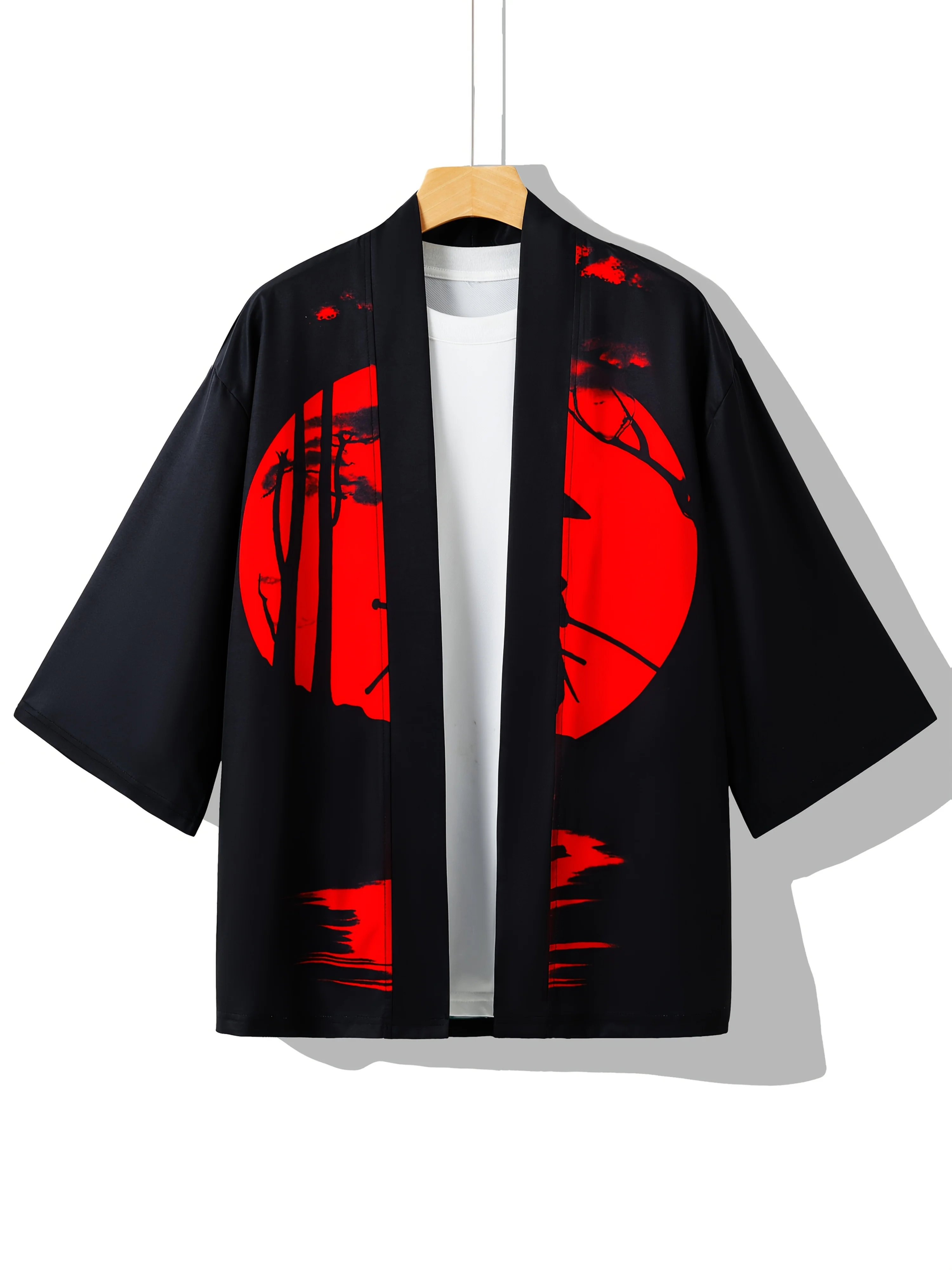 

2026 Summer New Men's Kimono with 3D Red Sun Ninja Pattern Print - Fashionable Outdoor Comfortable Lightweight Soft