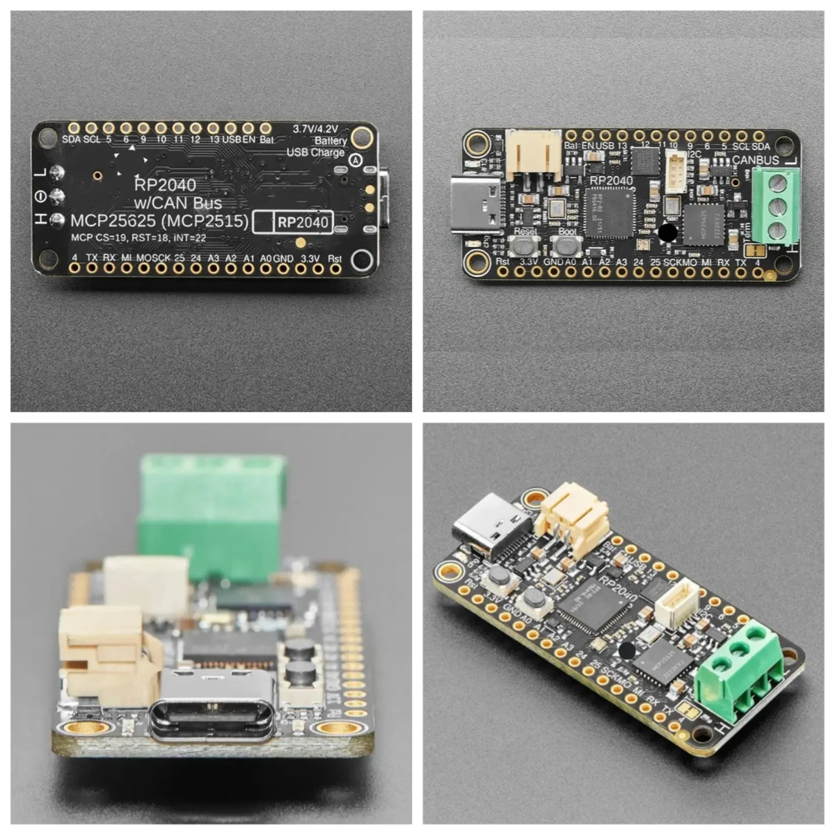 JABS-RP2040 CAN Bus Feather With MCP2515 CAN Controller, For STEMMA QT, 5724 Development Board, SPI CAN Interface For Arduino