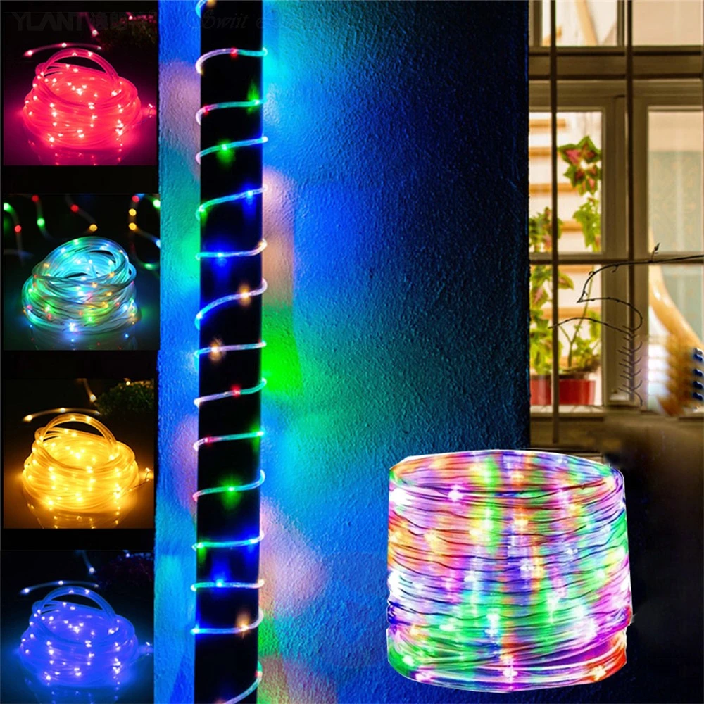 Solar Fairy Lights String Holiday Garden LED Neon Tube Lights IP65 Waterproof for Xmas New Year Wedding Home Party Patio Decor