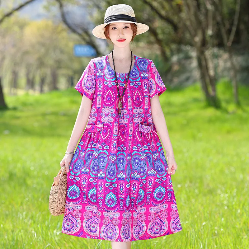 XL-6XL ملابس النوم المرأة قمصان النوم المتضخم القطن رايون ملابس النوم فستان سهرة حجم كبير خمر الأم Homewear قميص النوم