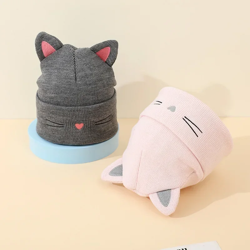 Spring Autumn Warm Hat for Toddler Kawaii Cat Beanie for Kids Boy Girl Warm Elastic Baby Hat for 1-5 Year Clothes Accessories