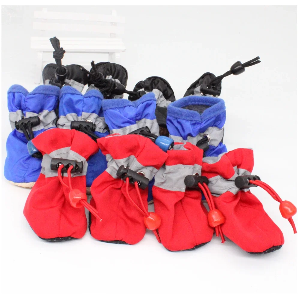 4pcs/set  Anti-slip Pet Shoes for Small Dogs Cats Chihuahua Yorkie Thick Snow Dog Boots Socks Zapatitos para perro Dog shoes