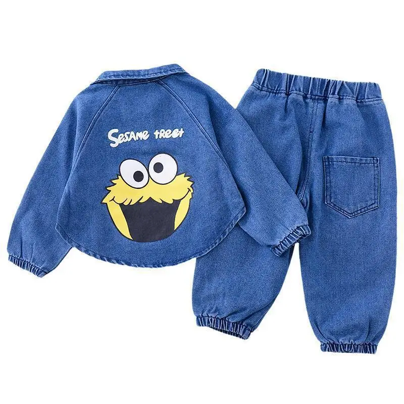 

2024 Spring Autumn Children Clothes Boys girls Suit cartoon Denim Pullover Tops + Jeans Pants 2Pcs/Set Infant Casual Outfits