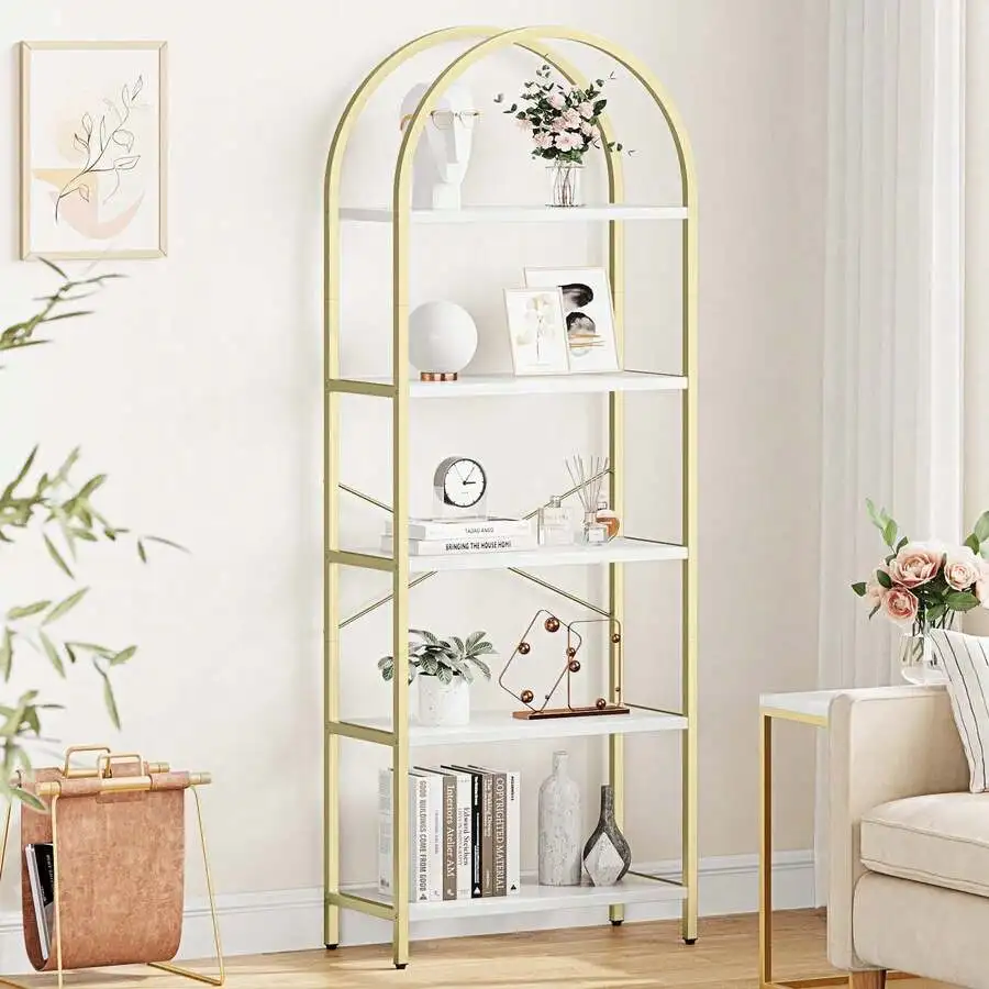 5‑Tier Arched Open Bookshelf, Modern Freestanding Tall Display Bookcase With Sturdy Metal‑Frame Shelving Unit, Storage Organizer