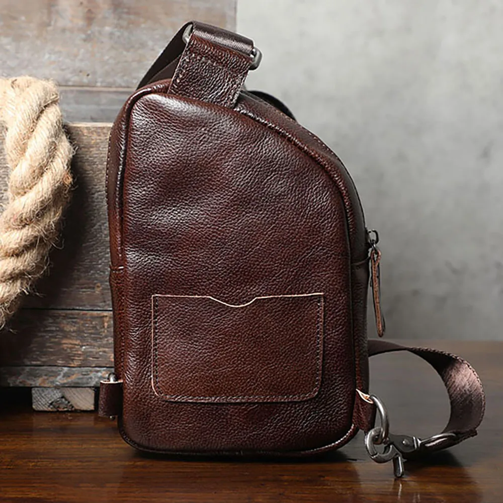 S.WORKER Handgefertigte Herren-Brusttasche aus Vollnarbenleder, Modische Umhängetasche für Telefon und Schlüssel – Detail 20