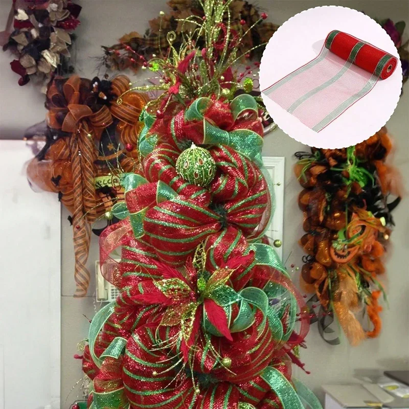 Weihnachtsbaumschmuck, Band, Netzband für Kranz, Schleife, Girlande 2025, Weihnachtsdekoration, Heimdekoration, Geschenke, Navidad, Neujahr 2026 – Detail 12