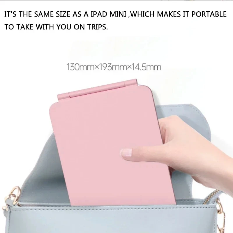 Cermin rias Led perjalanan portabel dapat dilipat, cermin rias lampu Led dengan layar sentuh peredupan merah muda putih USB dapat diisi ulang untuk kamar tidur