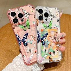 Colorful Butterfly TPU Case For iPhone 16 Pro 15 14 13 12 Pro Max 11 Shockproof Card Slot Pocket Clear Soft Silicone Phone Cover
