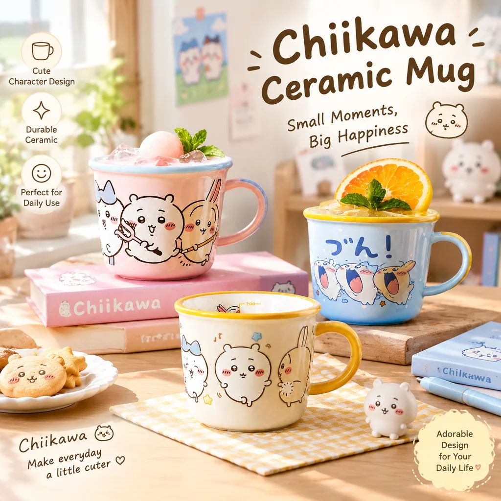 Cute Chiikawa Anime Cartoon Ceramic Coffee Mug Water Cup Drinkware Birthday Gift Present for Women Kids High Appearance New