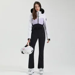 2025 Winter One-Piece Ski Suit Women Slim Outdoor Snowboarding Jacket Warm Waist Skiing Set Jumpsuits Windproof Waterproof