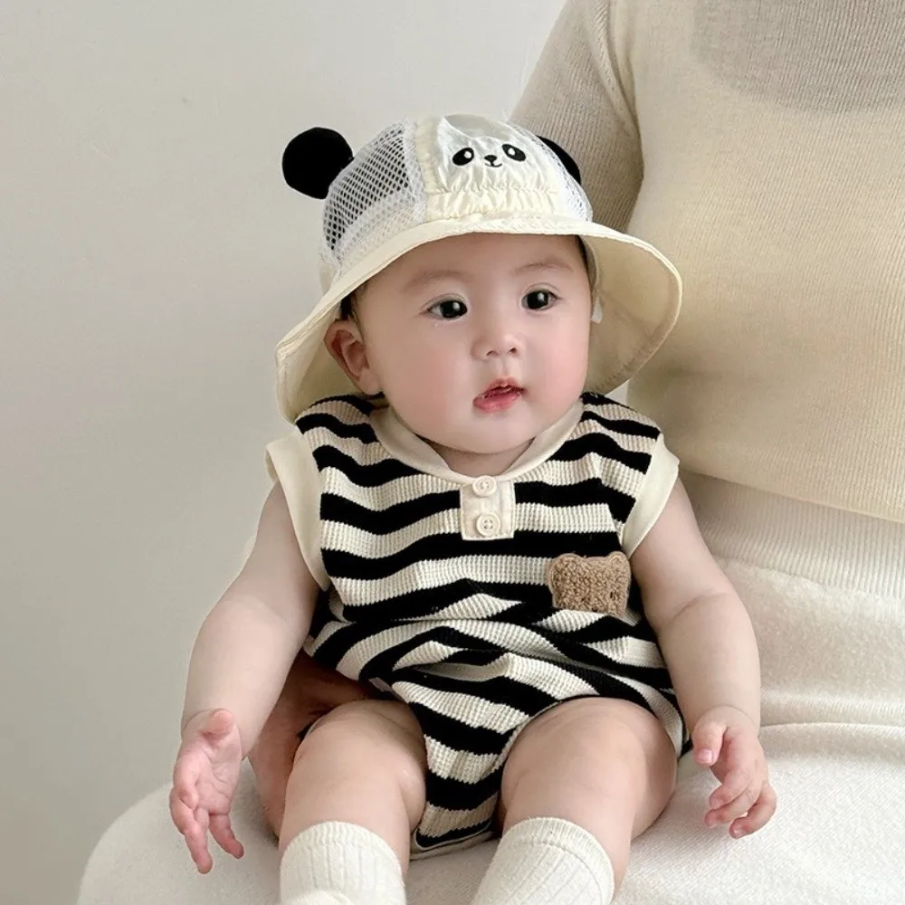 Striped Pattern Summer Baby Bodysuit Cotton Material Thin Fabric Sleeveless Bodysuit Solid Color Ventilate Design Baby Coverall