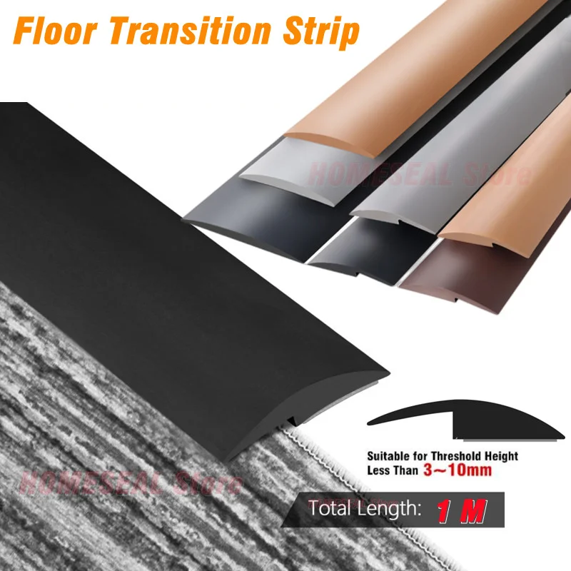 1M Soft PVC Self Adhesive Floor Transition Strip Carpet Edging Trim Flooring Threshold Transition Sealing Strips Fit 3~10mm Gaps