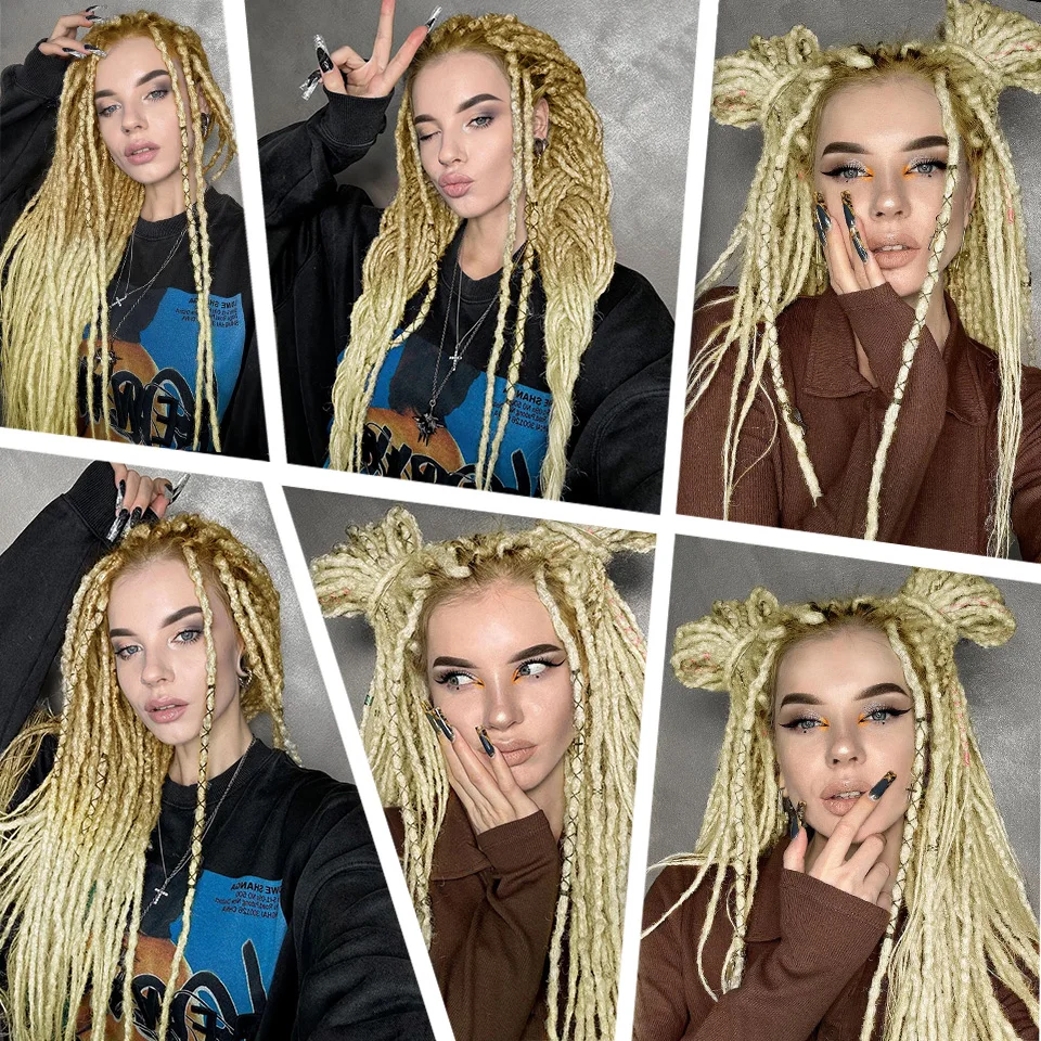 Extensiones de cabello de rastas suaves de doble punta de 24 pulgadas, trenzas de ganchillo sintéticas de imitación, rastas de diosa Hippie Reggae hechas a mano