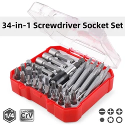 34PCS Socket Drill Bit Set Magnetic Screwdriver Bit Sleeve Set 60mm Conversion Rod Drill Driver Tool Accessories with Case