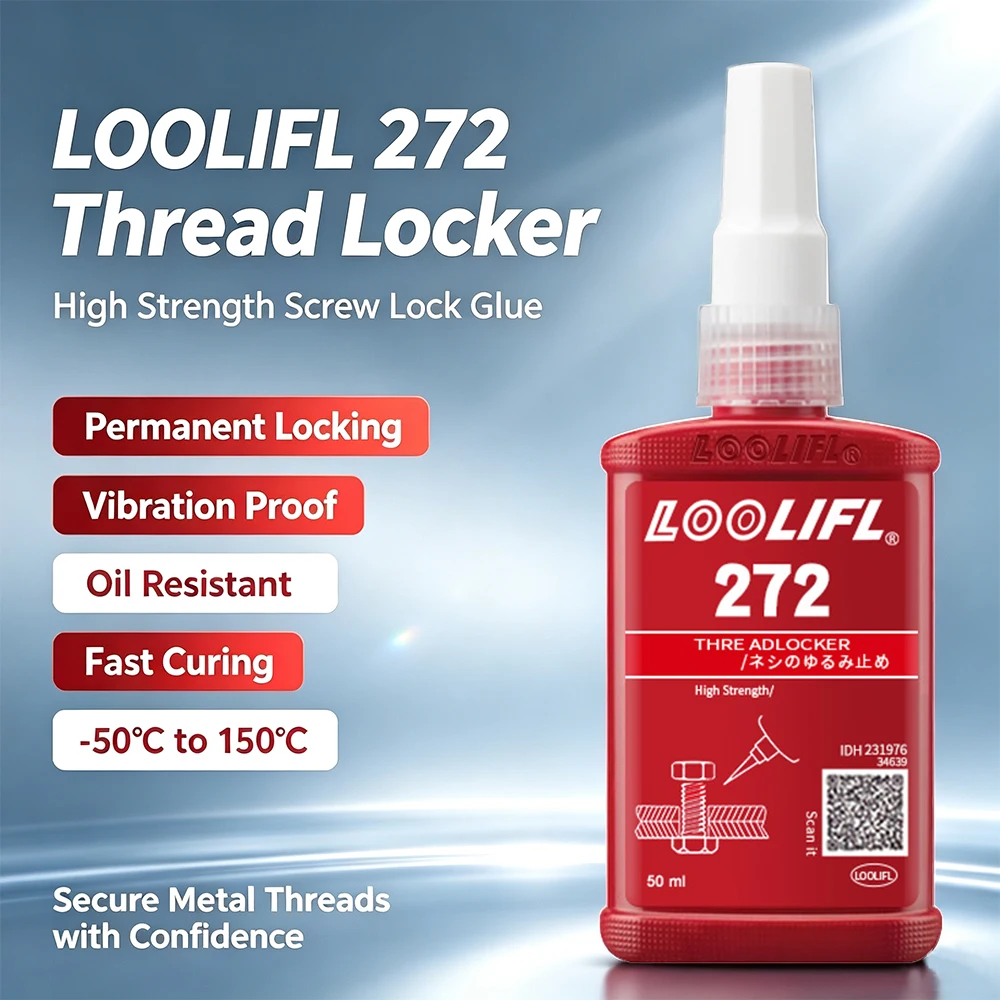 272 Red Highstrength Thread Locker Anaerobic Screw Lock Glue Permanent Anti-Vibration Oil Resistant -50 ℃ ~150 ℃   Metal Bolt Sealant