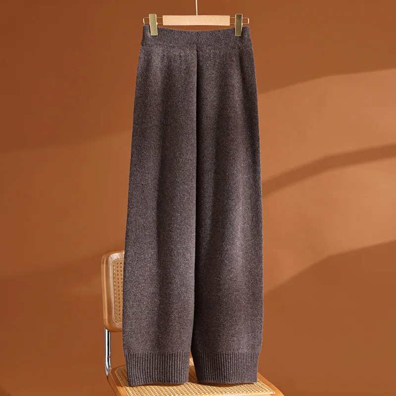 100% Merino Wool Knitted Pants Autumn Winter Warm Casual Cuffed Trousers Women's Wool Pants Outdoor Long Trousers